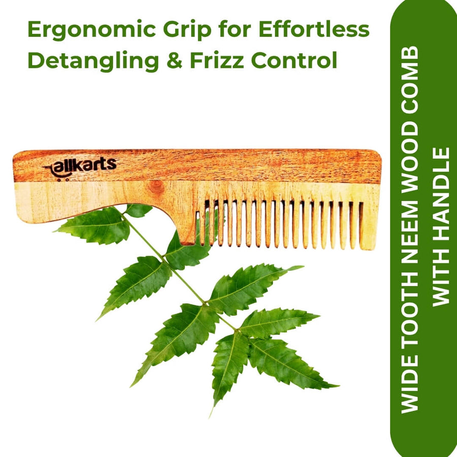 Wide Tooth Neem Wood Comb with Handle