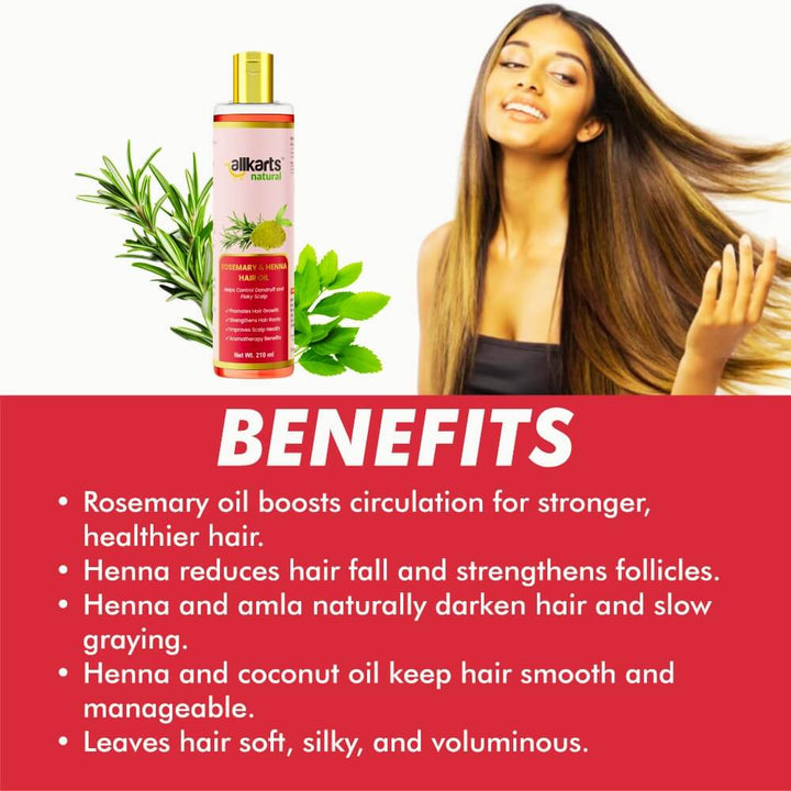 Benefits of Rosemary & Henna Hair Oil – Hair Growth, Stronger Roots & Scalp Nourishment – Allkarts Natural