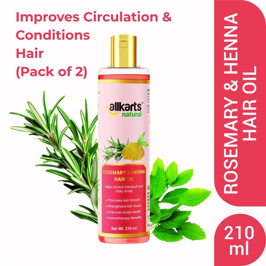 Front pack of Rosemary & Henna Hair Oil for Hair Growth – Allkarts Natural